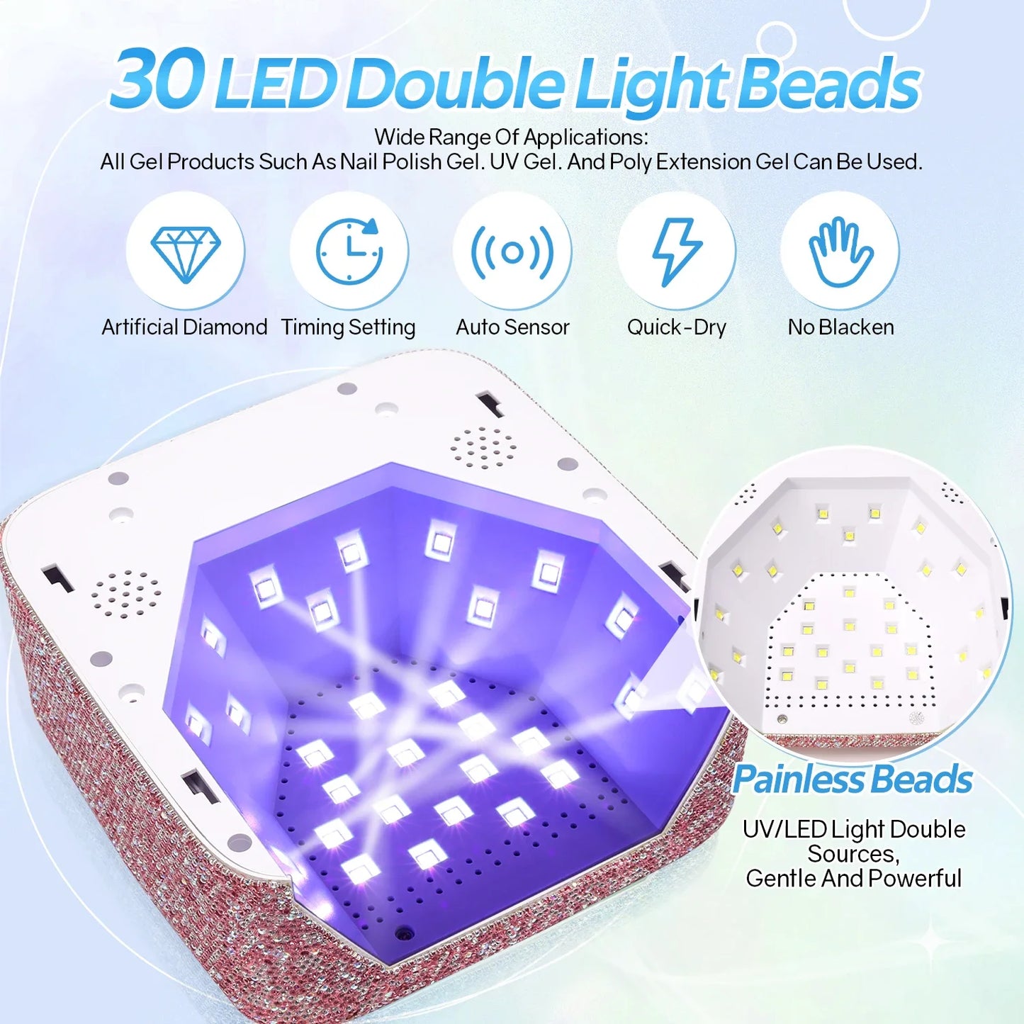 72W Cordless UV Nail Lamp – Rechargeable Dryer with 5 Timers