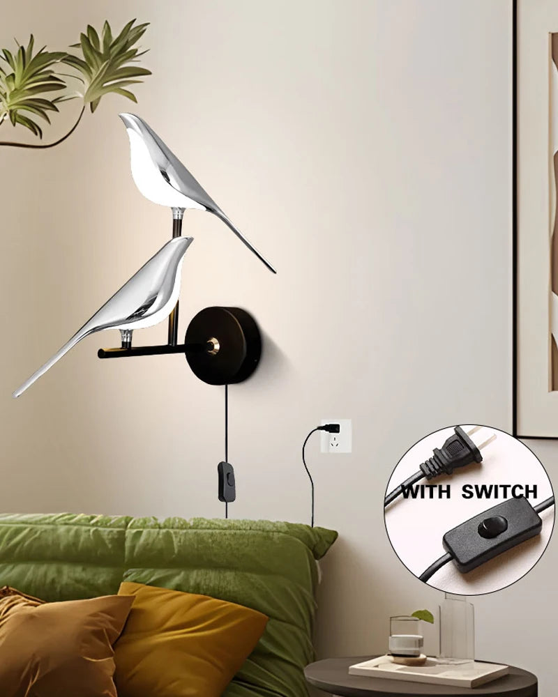 Magpie Bird LED Wall Lamp – 360° Rotating Bedside Light