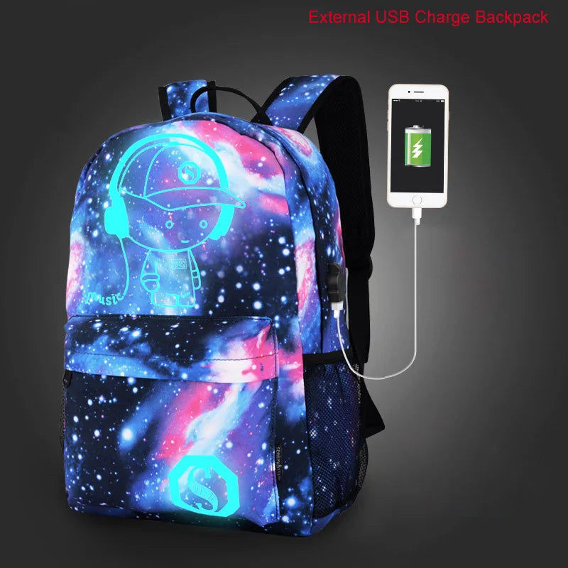 Luminous Anti-Theft Backpack – USB Charging Canvas Laptop Bag