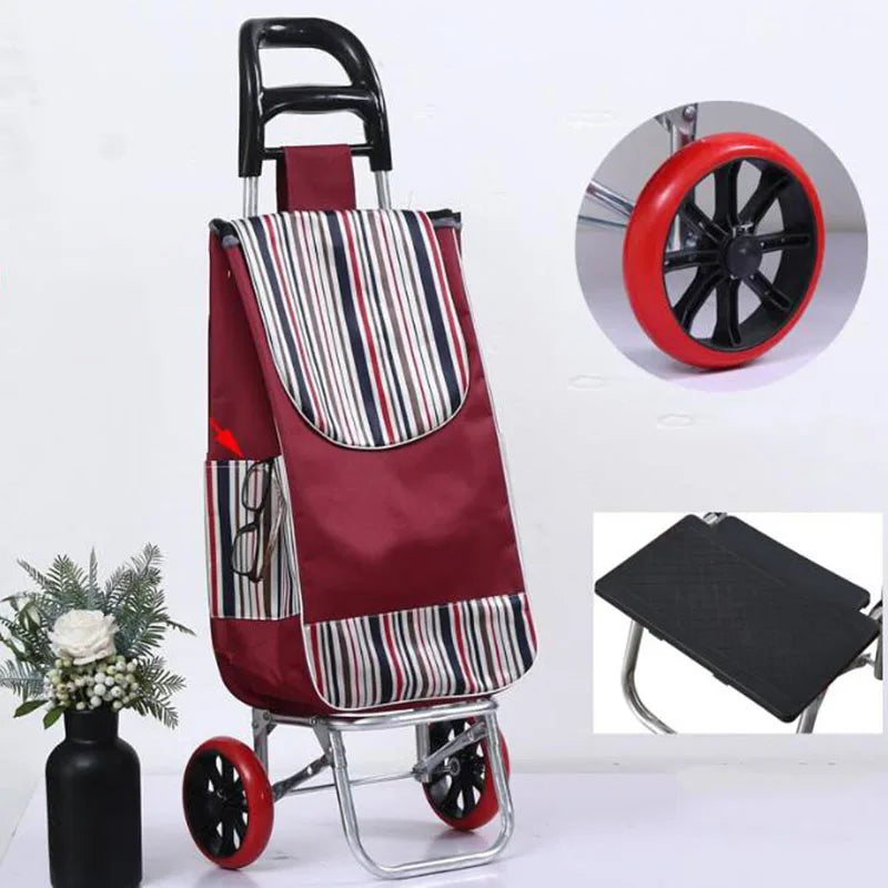 Folding Grocery Cart–Lightweight Aluminum Trolley with Climbing Wheels