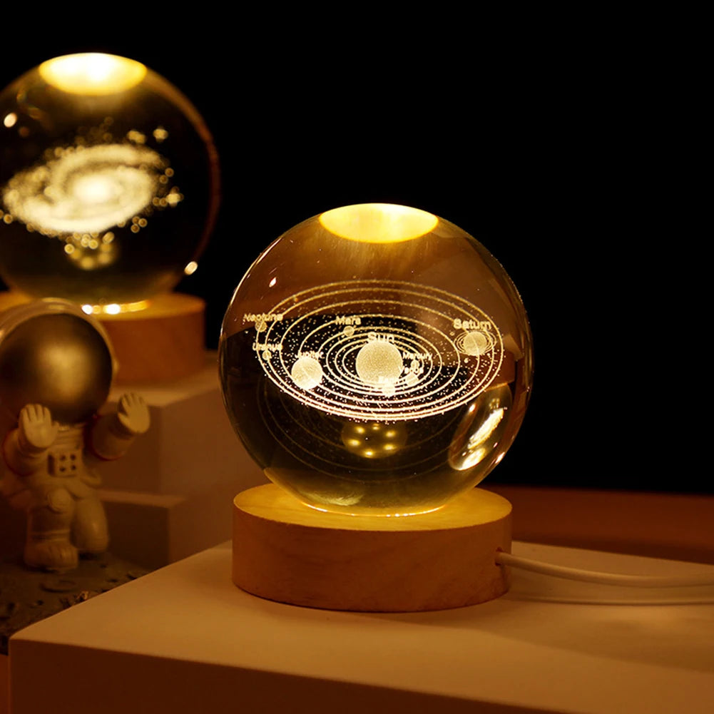 USB LED Galaxy Crystal Ball Lamp – 3D Moon Planet Night Light