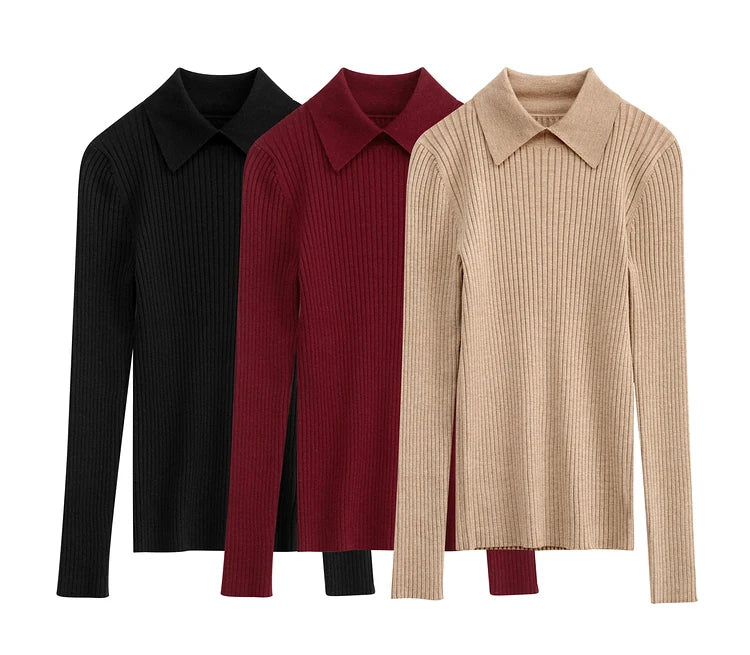 Women’s Slim Fit Striped Sweater – Autumn Office Basic Knitted Top