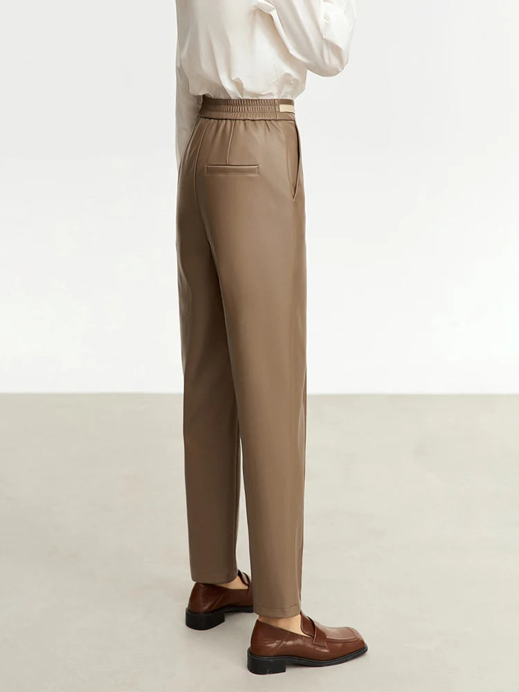 Women’s PU Leather Casual Pants – Loose Straight Floor-Length Trousers