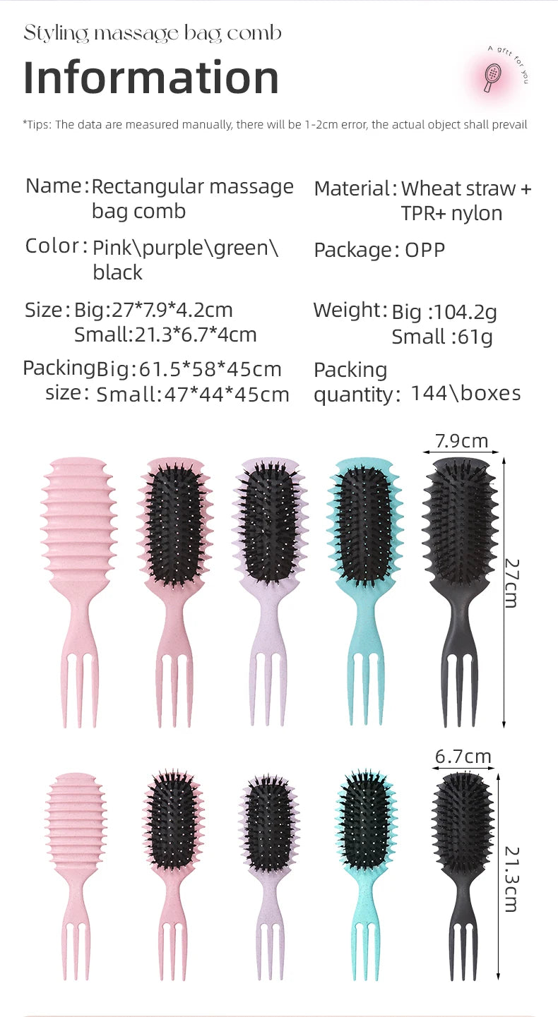 Curly Hair Styling Brush – Nylon Detangling & Volumizing Comb