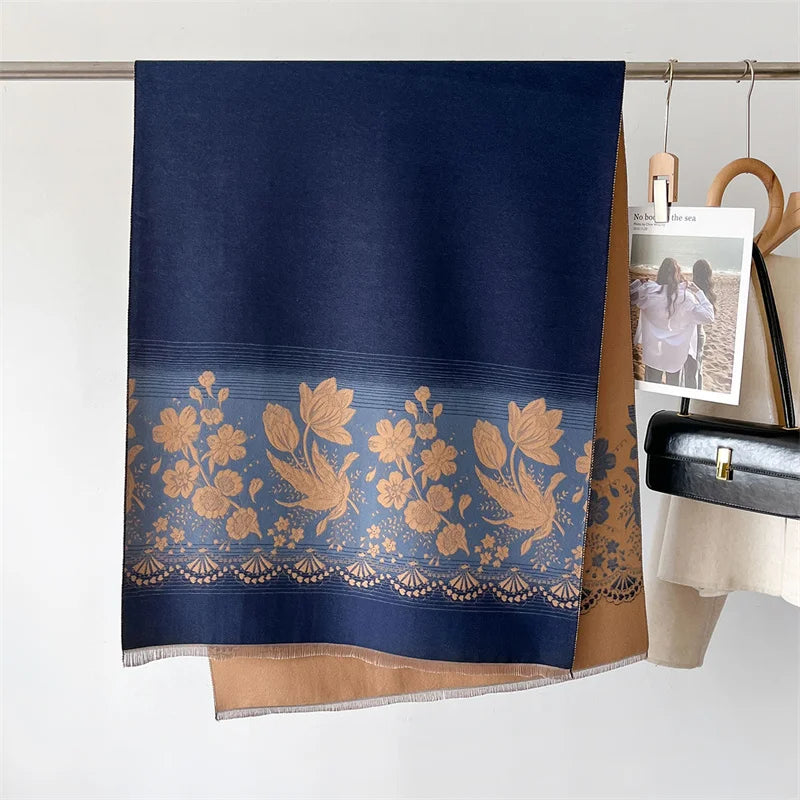 2024 Floral Cashmere Scarf – Warm Winter Pashmina Shawl Wrap