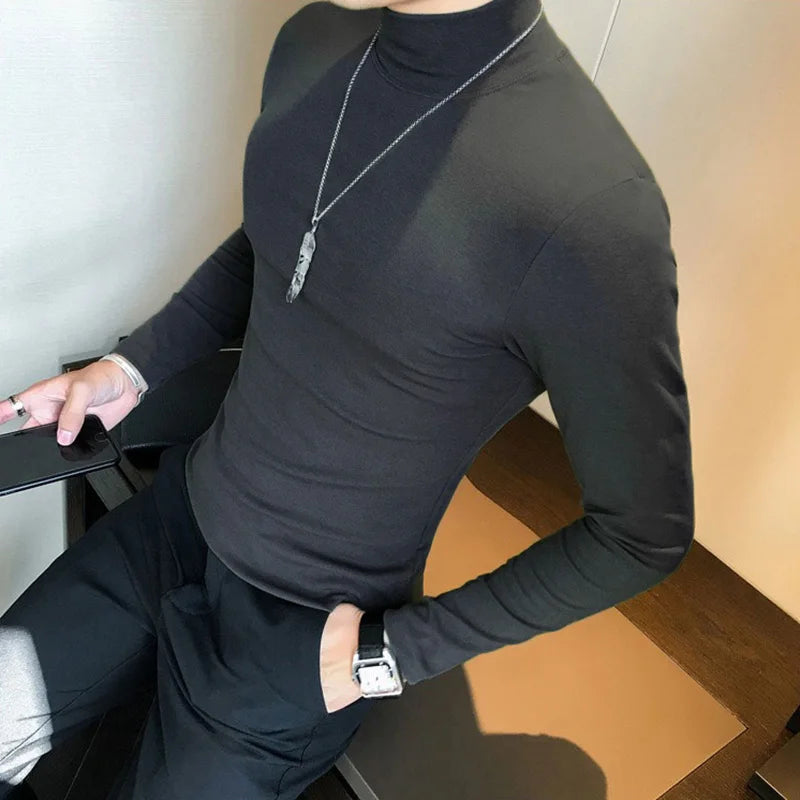Men’s Slim Fit Turtleneck Long Sleeve Solid Pullover