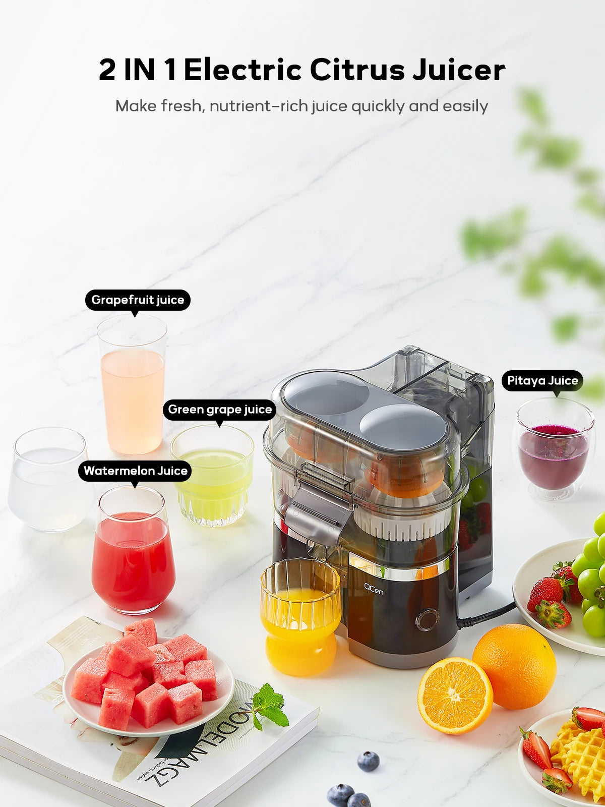 Electric Citrus Juicer – 2-in-1 Orange & Lemon Squeezer with Slicer