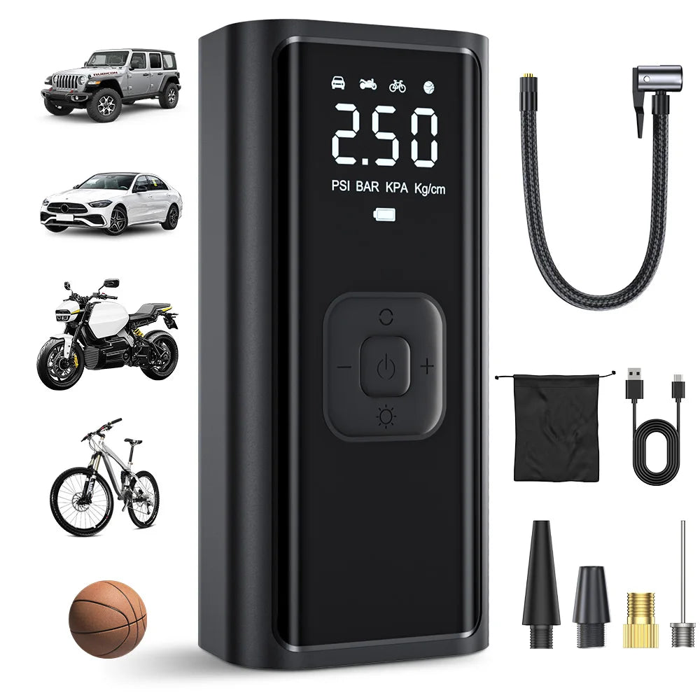 Wireless Electric Car Tire Inflator Pump with LED Light
