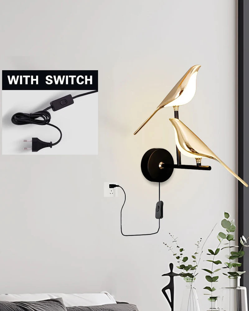 Magpie Bird LED Wall Lamp – 360° Rotating Bedside Light