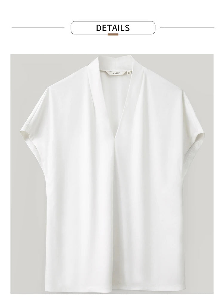 Women’s Classic V-Neck Short Sleeve T-Shirt – Casual Solid Stretch Top