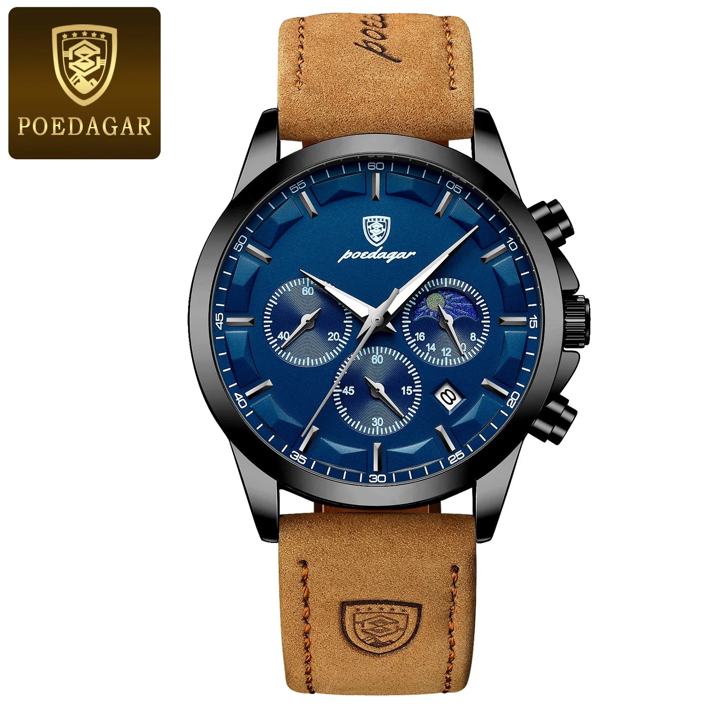 POEDAGAR Men's Luxury Quartz Chronograph Waterproof Watch