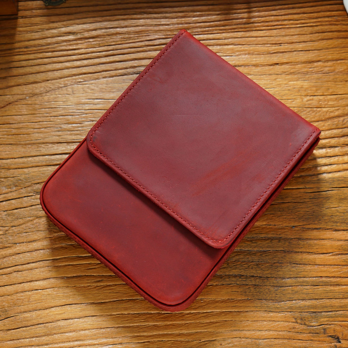 Vintage Genuine Leather Pen Pouch – 6-Slot Removable Tray Case