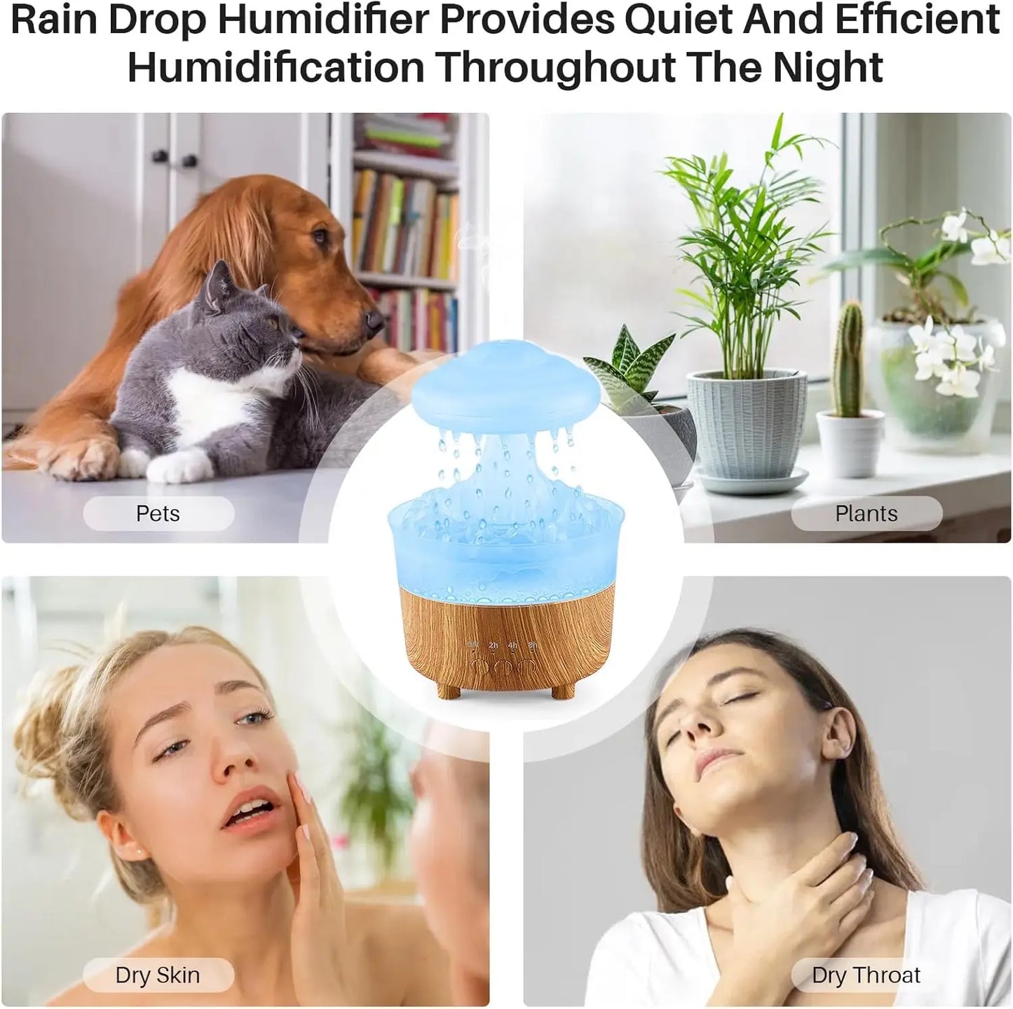 Rain Drip Mushroom Humidifier with 7 Color LED Aroma Diffuser