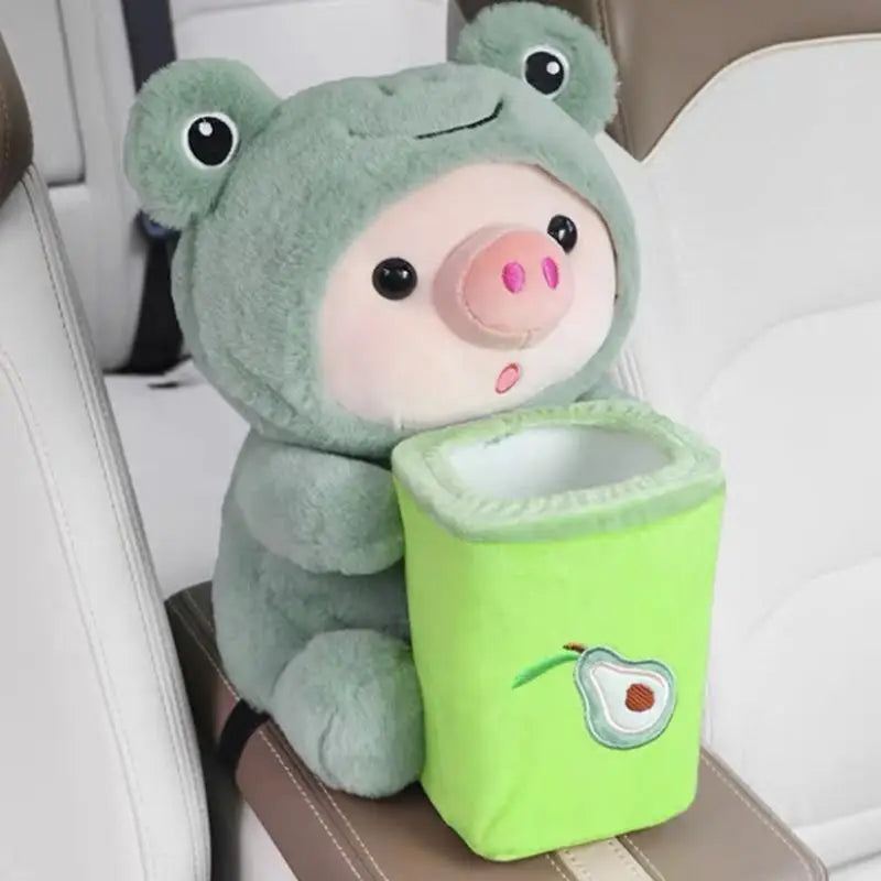 Cute Plush Animal Car Tissue Box & Trash Can Storage Organizer