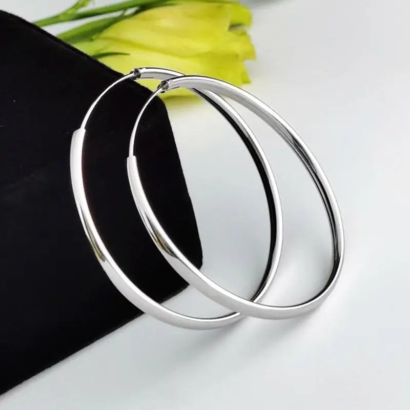 18K Gold Plated Hoop Earrings – 925 Silver, 3–7cm Size Options