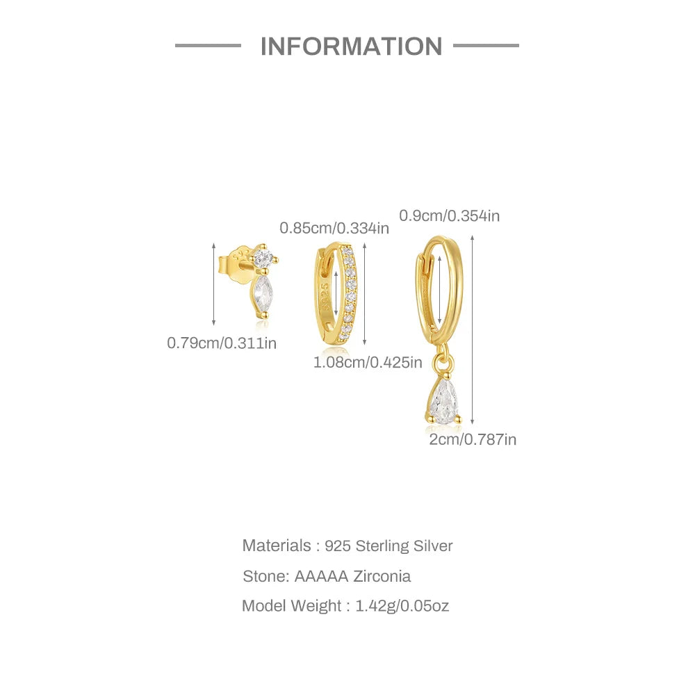 925 Sterling Silver Earring Set – Waterdrop, Flower & Pearl Trio