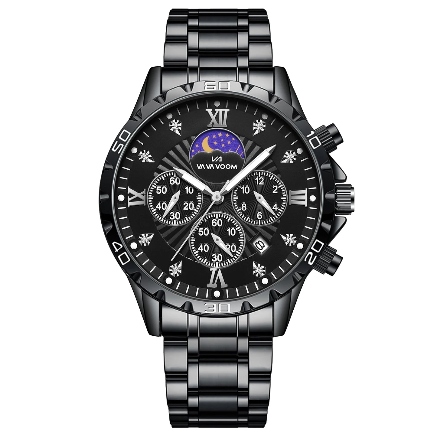 43mm Stainless Steel Men’s Quartz Watch – Diamond Night Glow