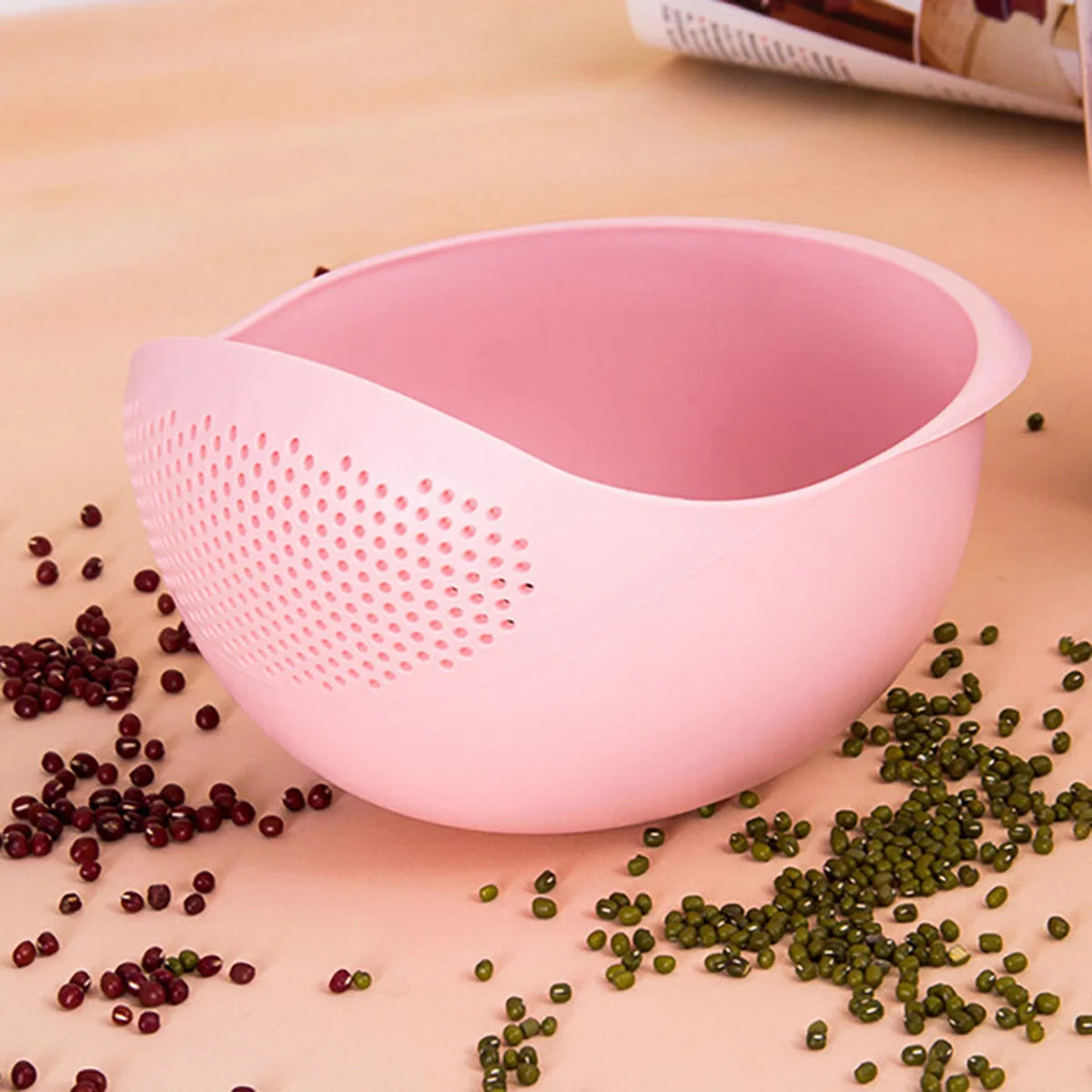 Multi-Use Rice Washing Colander Bowl with Handle – Kitchen Organizer