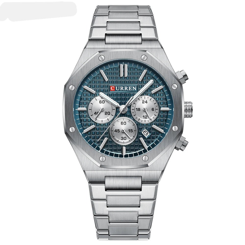 Casual Stainless Steel Quartz Watch – Waterproof Men’s Chronograph