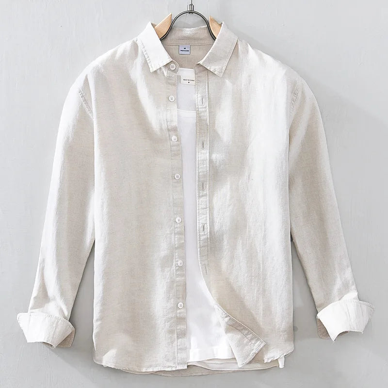 Men’s Classic Linen Cotton Shirt – Long Sleeve Casual Button-Up