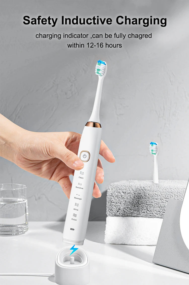 Electric Toothbrush – Rechargeable, 8 Heads, Whitening