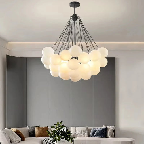 37-Glass Bubble Chandelier – Frosted Milky White Colorful Pendant