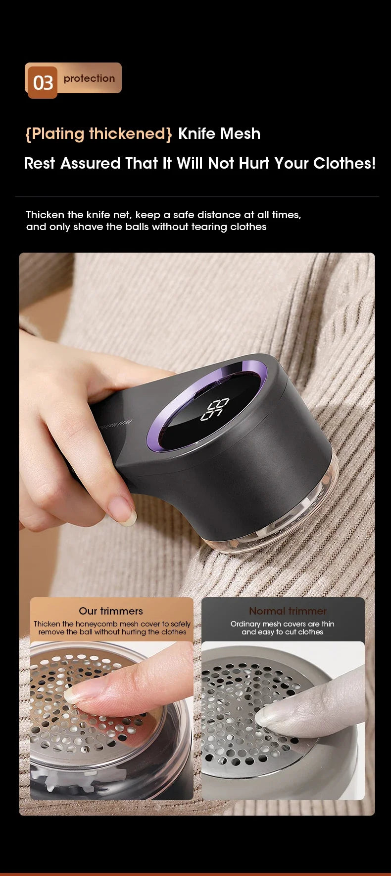 Electric Lint Remover with LED Display – USB Rechargeable Fabric Shaver
