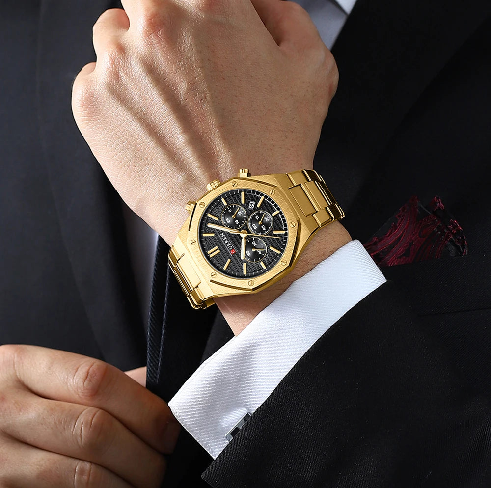 Casual Stainless Steel Quartz Watch – Waterproof Men’s Chronograph