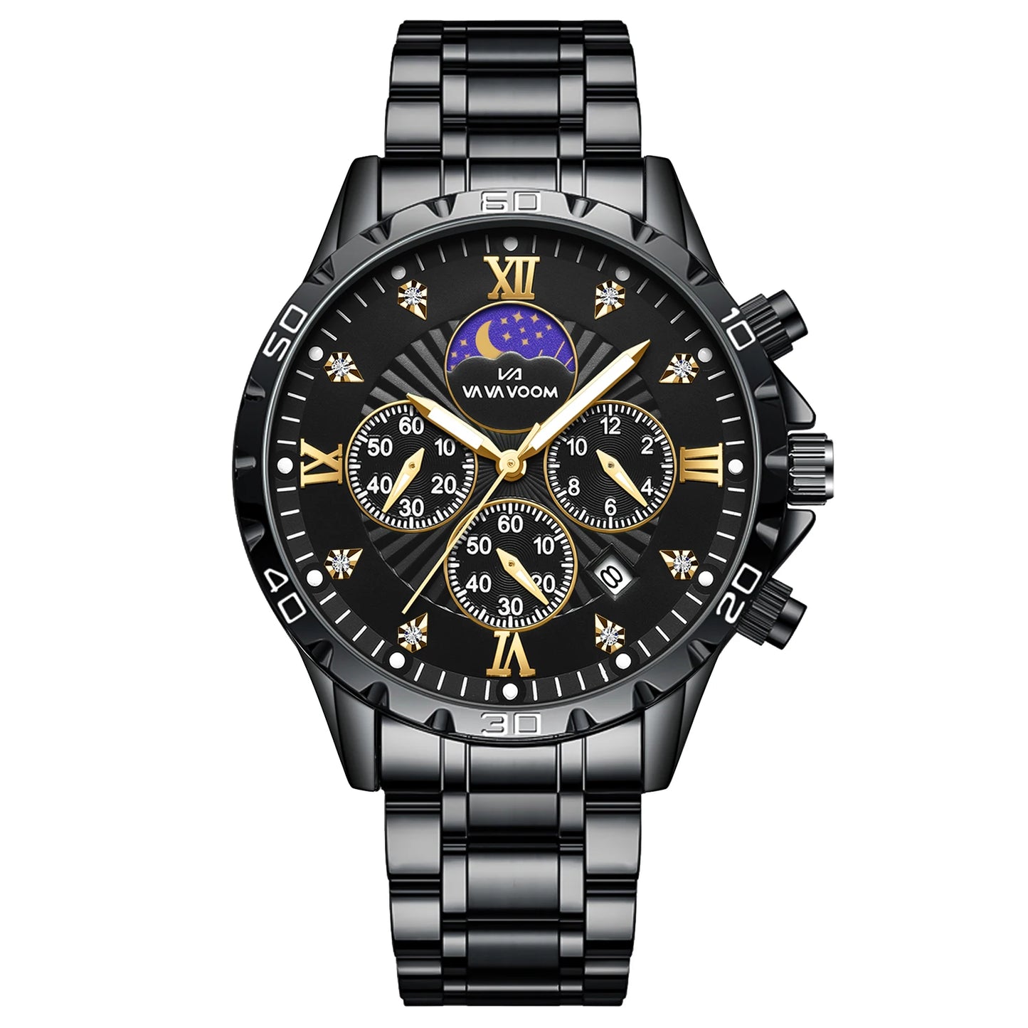 43mm Stainless Steel Men’s Quartz Watch – Diamond Night Glow