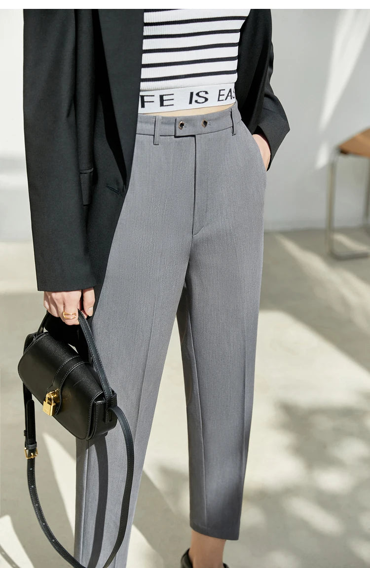 Women’s Straight Casual Pants – Summer Elastic Waist Office Wear