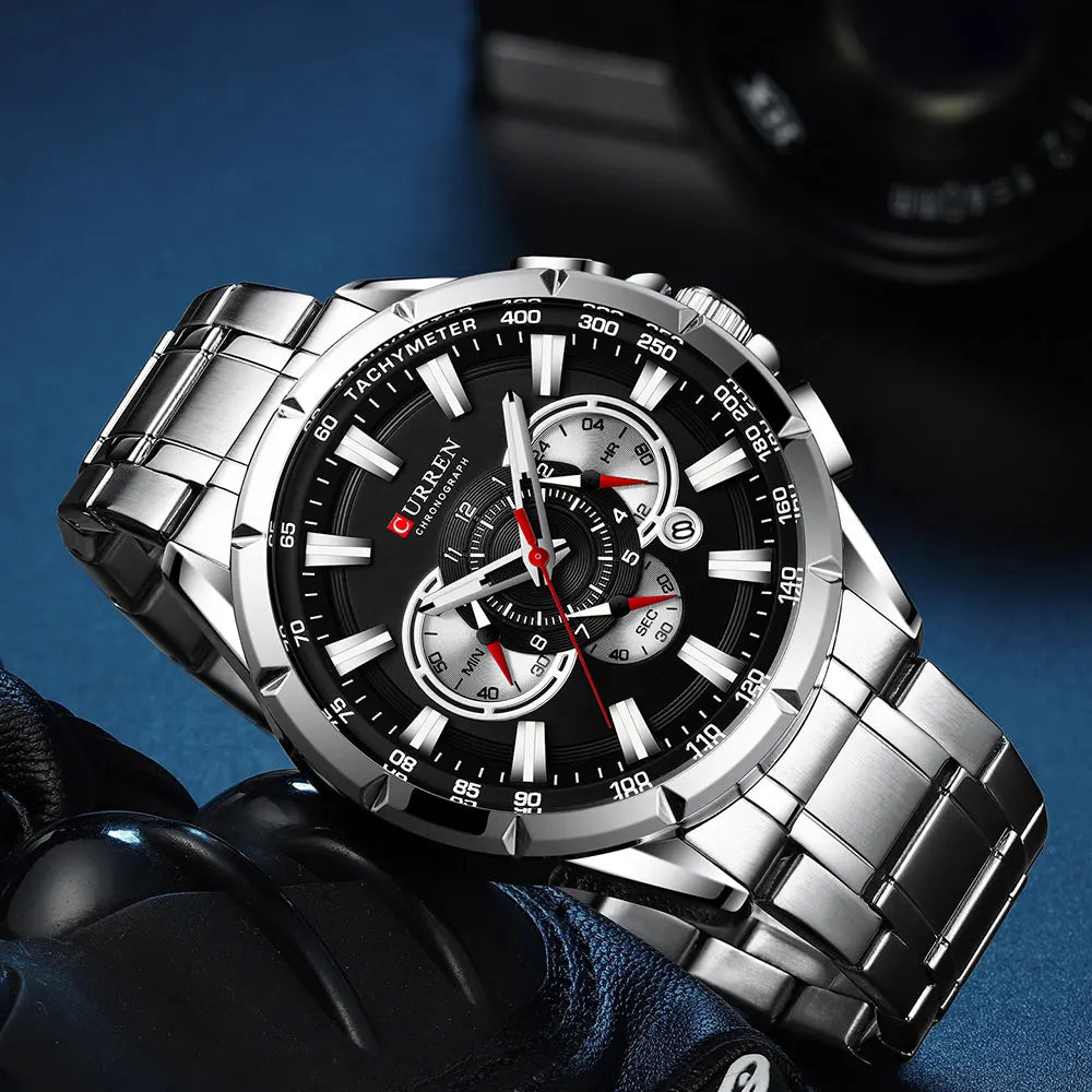 Casual Sport Chronograph Men’s Watch – Stainless Steel Band Quartz