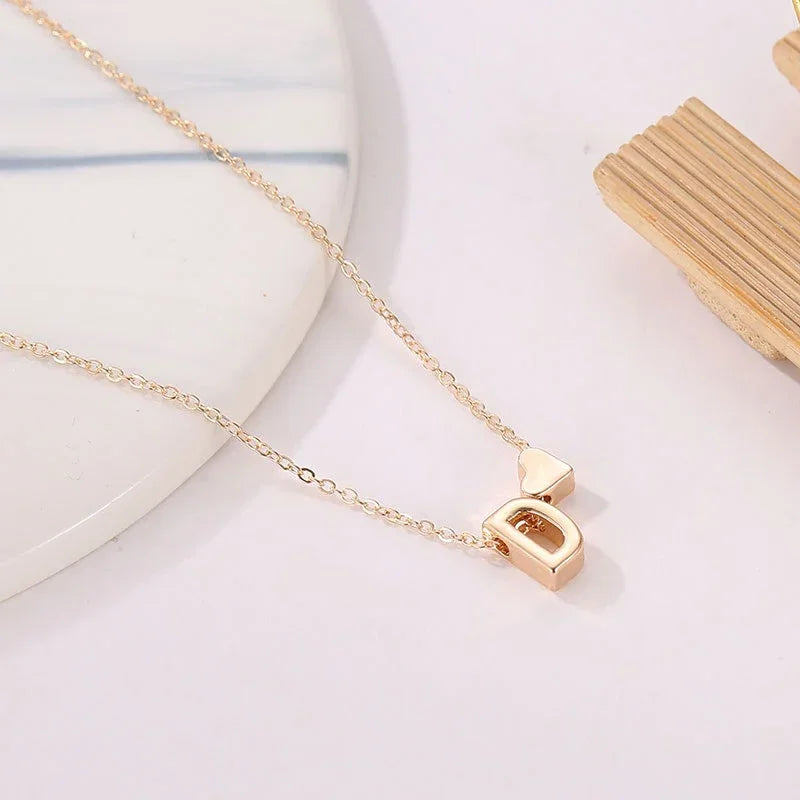 Dainty Initial Necklace with Tiny Heart – Gold & Silver Choker