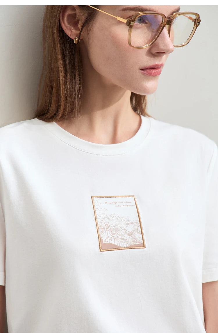 Women’s Casual Embroidered Cotton T-Shirt – Spring Short Sleeve Top