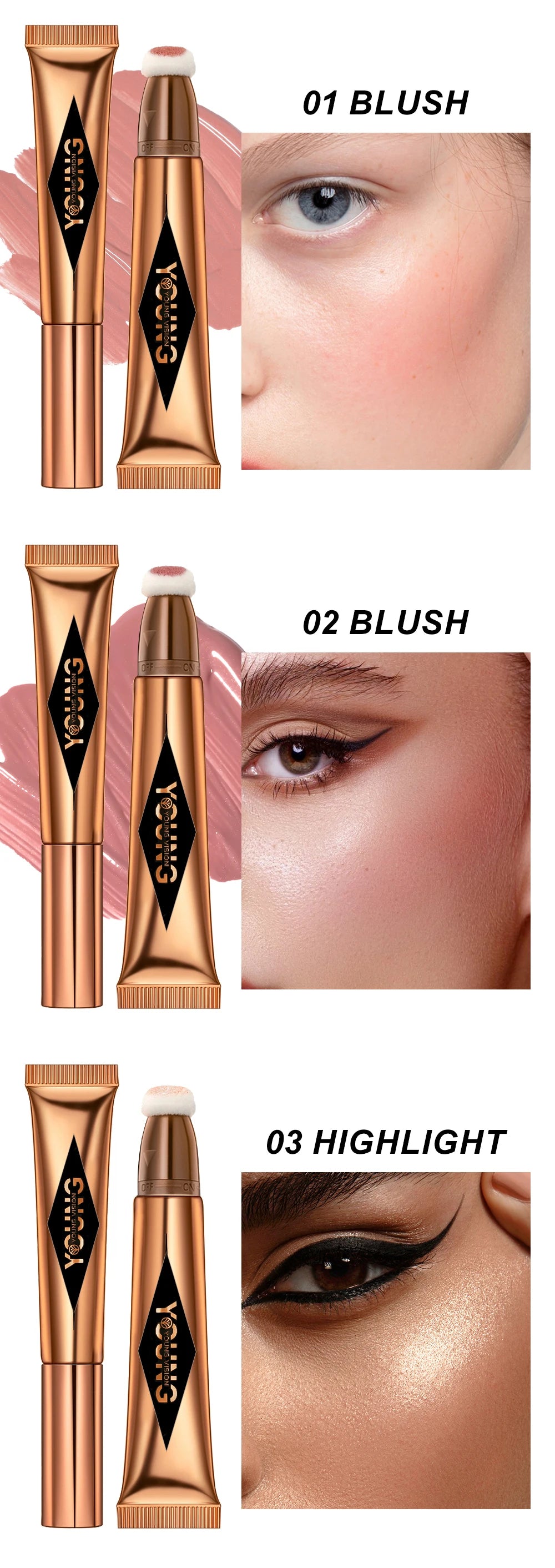 Air Cushion Blusher & High Gloss Stick – 6-Color Liquid Makeup Rouge