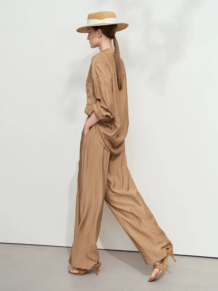 Women’s Casual Shirt & Wide Leg Pants – Spring Basic Separate Set