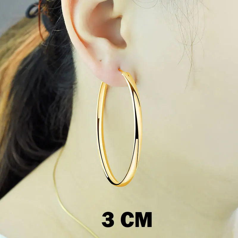 18K Gold Plated Hoop Earrings – 925 Silver, 3–7cm Size Options