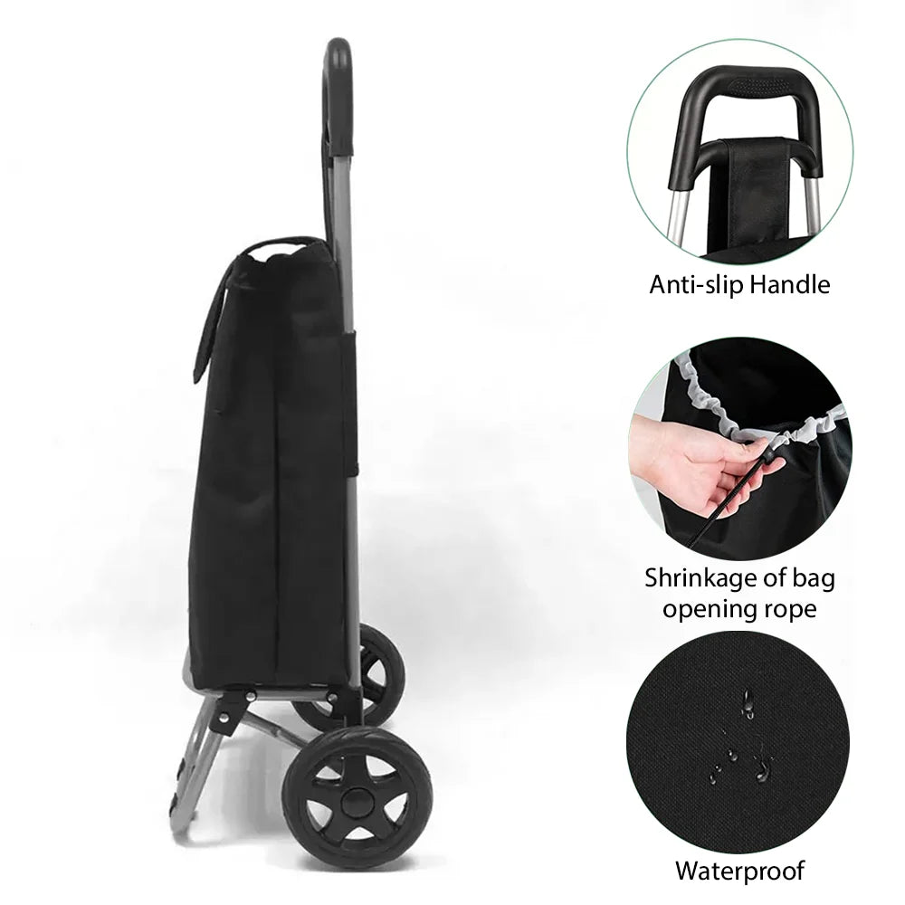 Folding Shopping Cart – Portable Wheeled Trolley with 30kg Load