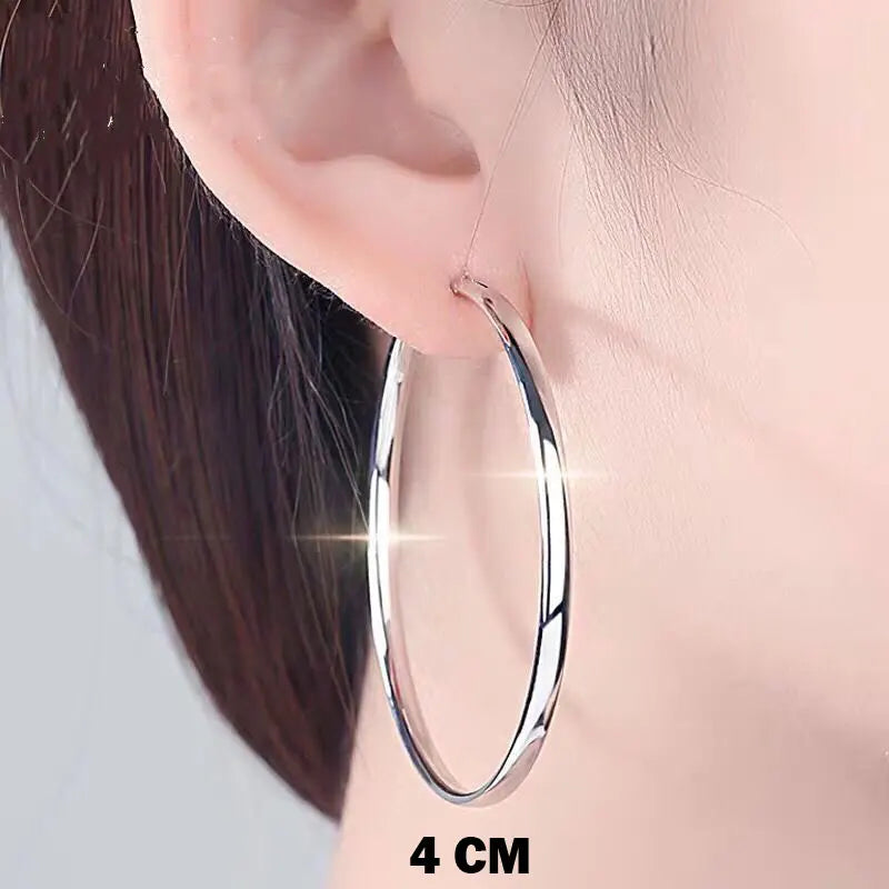18K Gold Plated Hoop Earrings – 925 Silver, 3–7cm Size Options