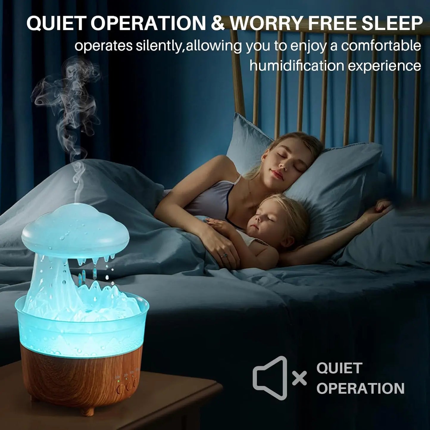 Rain Drip Mushroom Humidifier with 7 Color LED Aroma Diffuser