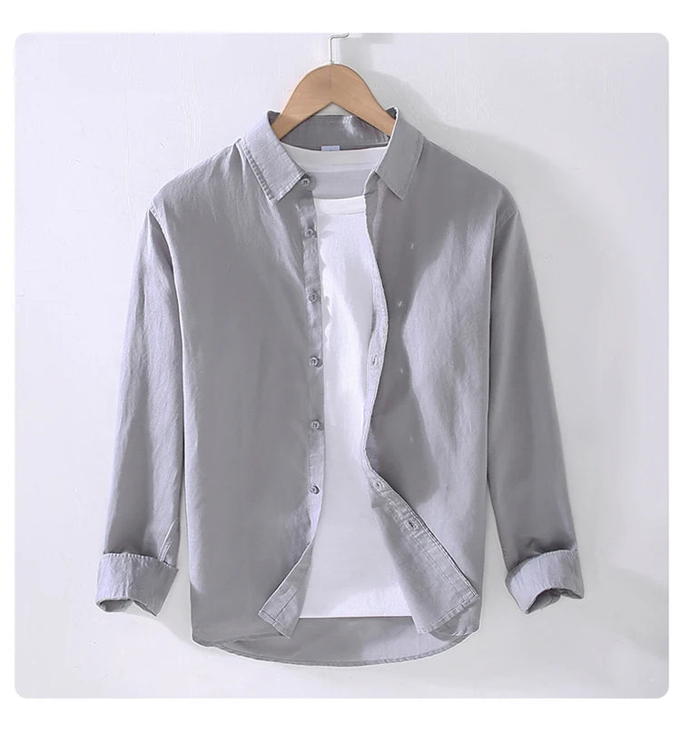 Men’s Linen Cotton Shirt – Long Sleeve Casual Spring/Summer Wear
