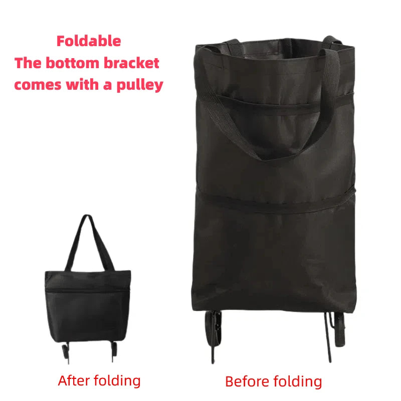 2-in-1 Folding Grocery Cart – Lightweight Trolley with Wheels & Bag