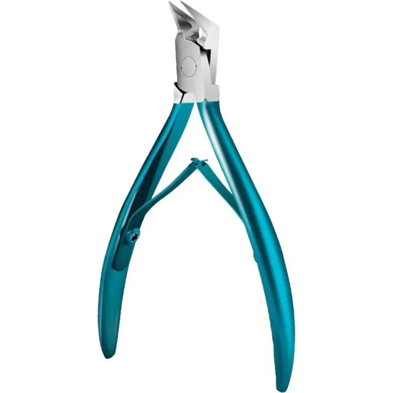 Nail clippers with blue handles on a white background