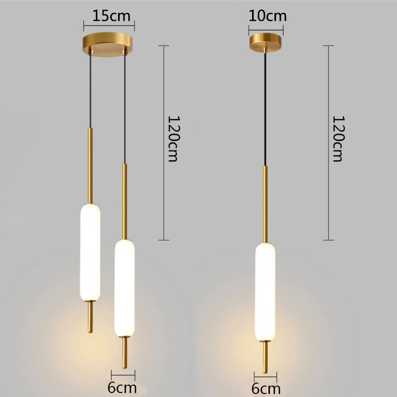 Modern LED Bedside Pendant Light – White Glass Tube, 1/2 Heads
