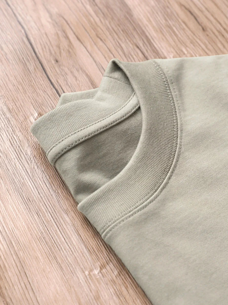 Oversized Heavy Cotton T-Shirt Men Solid Color Drop Shoulder Loose Fit