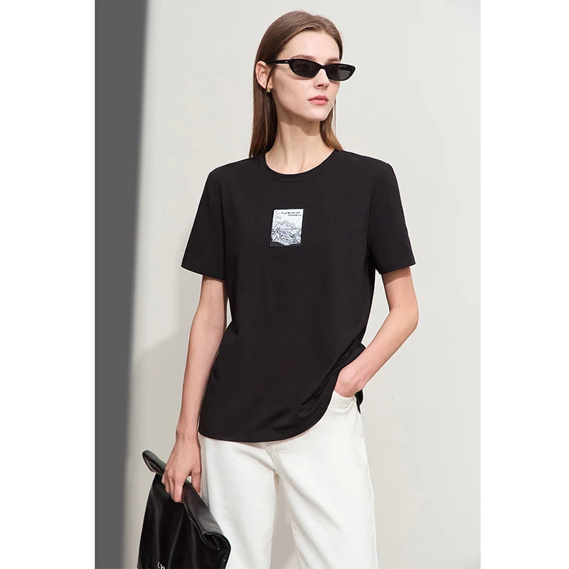 Women’s Casual Embroidered Cotton T-Shirt – Spring Short Sleeve Top