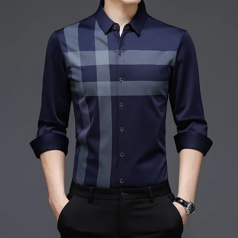 Men’s Striped Vintage Shirt – Long Sleeve Spring/Autumn Casual Top