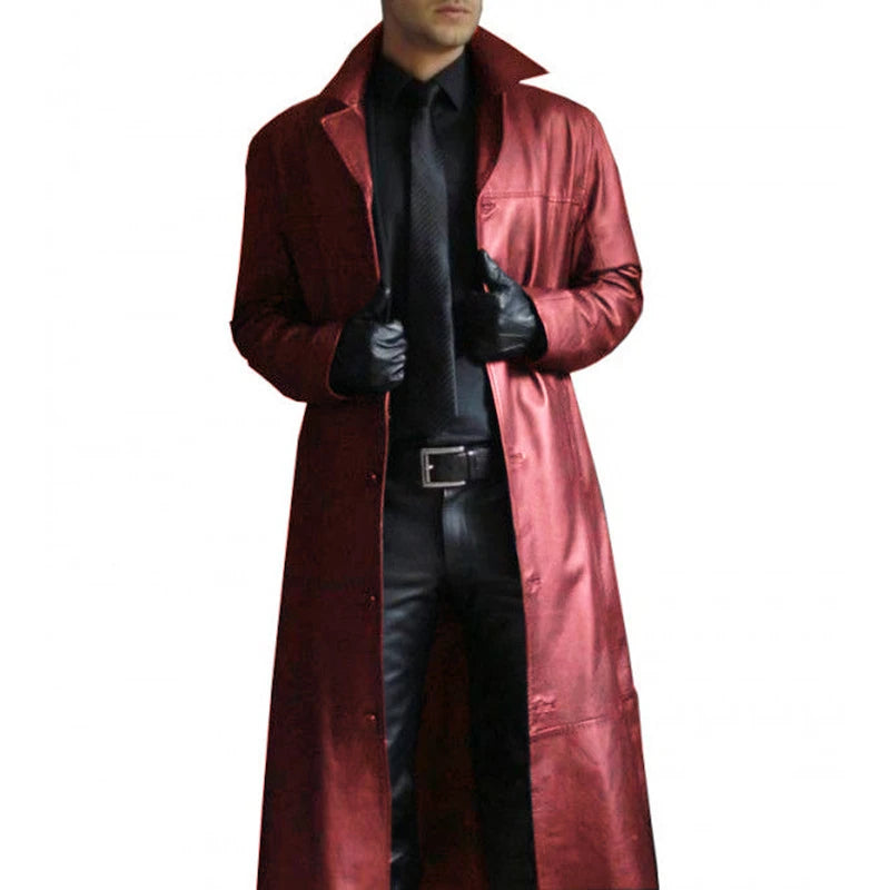 Cartmela Men's Faux Leather Trench Coat