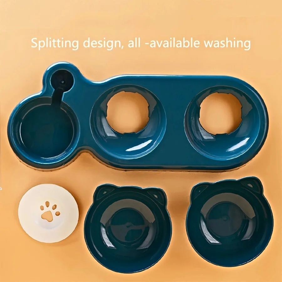 3-in-1 Cat Bowl Set with Tilted Design & Gravity Water Feeder