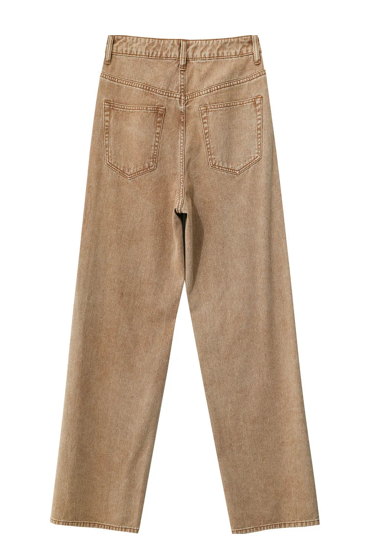 Women’s Retro Wide-Leg Jeans – Loose Straight Cotton Denim Pants