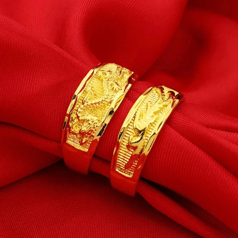 Gold Color Opening Rings for Couples – Dragon & Phoenix Design